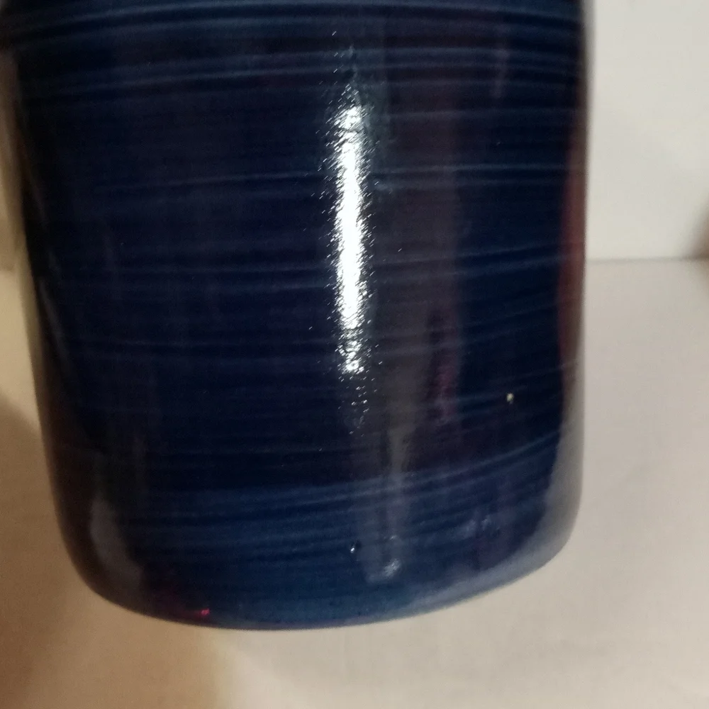 French Butter Keeper Container Thick Heavy Pottery Handcrafted Blue Swirl New